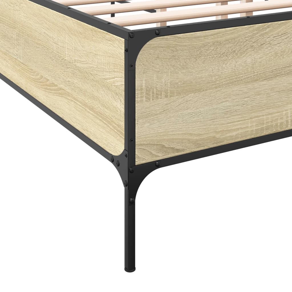 Bedframe bewerkt hout metaal sonoma eikenkleurig 150x200 cm is nu te koop bij PeponiXL, paradijselijk wonen!