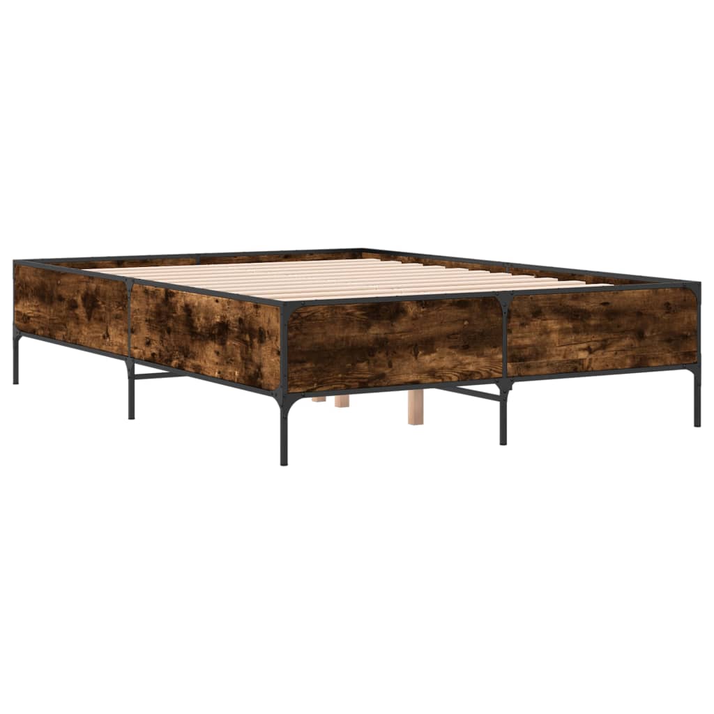Bedframe bewerkt hout metaal gerookt eikenkleurig 150x200 cm is nu te koop bij PeponiXL, paradijselijk wonen!