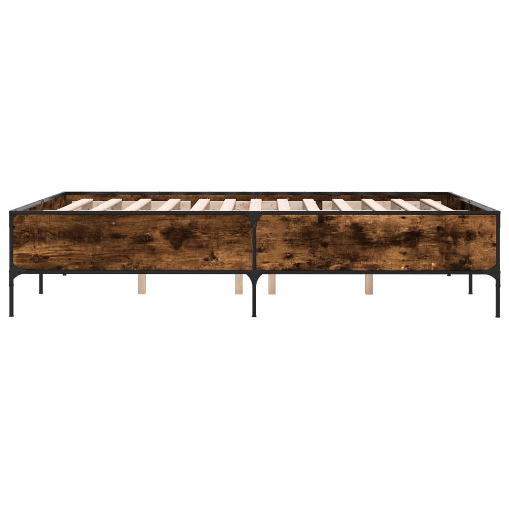 Bedframe bewerkt hout metaal gerookt eikenkleurig 150x200 cm is nu te koop bij PeponiXL, paradijselijk wonen!