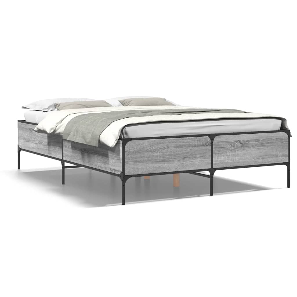 Bedframe bewerkt hout metaal grijs sonoma eiken 150x200 cm is nu te koop bij PeponiXL, paradijselijk wonen!