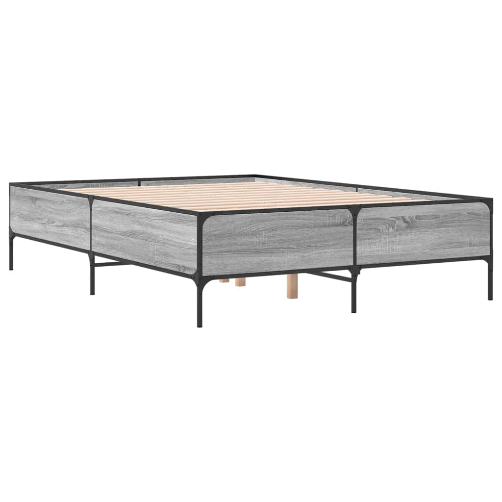Bedframe bewerkt hout metaal grijs sonoma eiken 150x200 cm is nu te koop bij PeponiXL, paradijselijk wonen!
