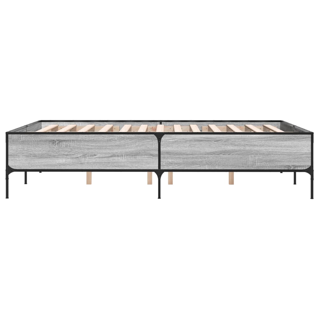 Bedframe bewerkt hout metaal grijs sonoma eiken 150x200 cm is nu te koop bij PeponiXL, paradijselijk wonen!