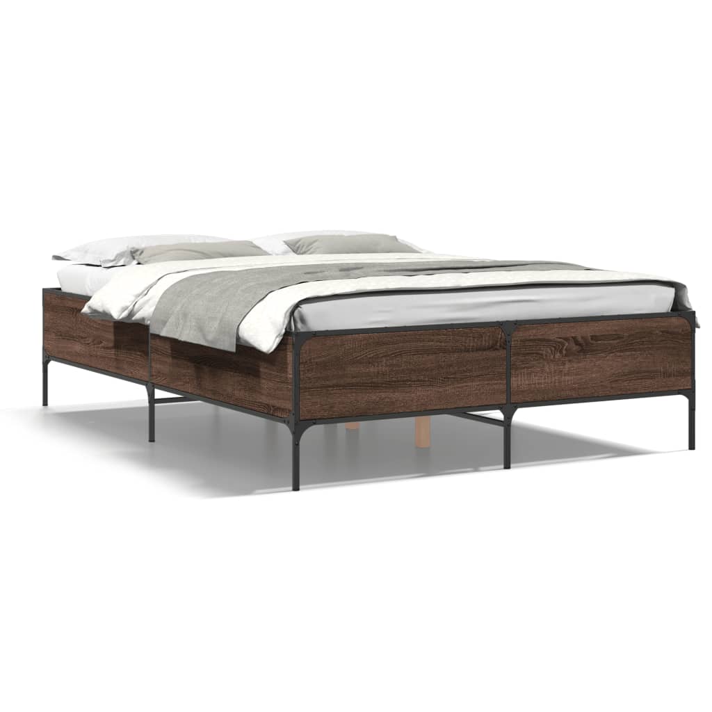 Bedframe bewerkt hout metaal bruin eikenkleur 150x200 cm is nu te koop bij PeponiXL, paradijselijk wonen!