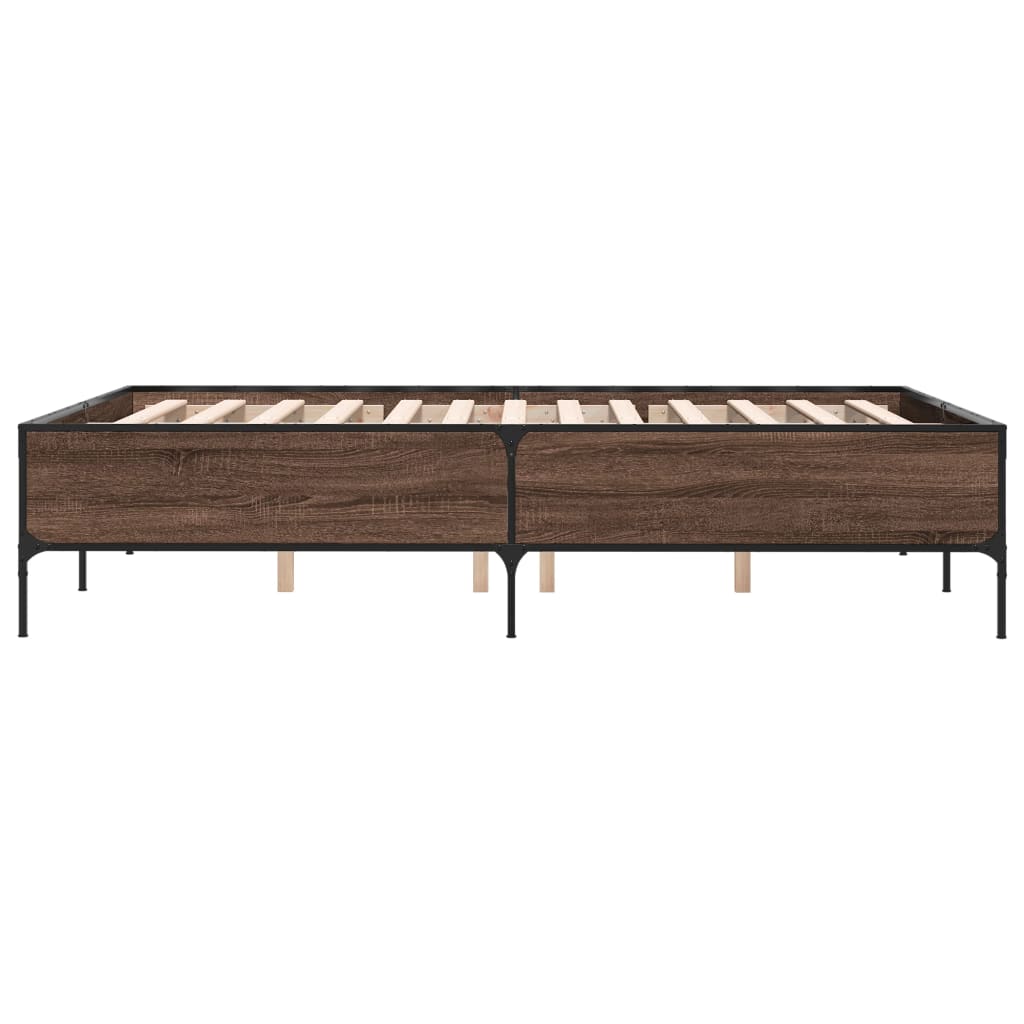 Bedframe bewerkt hout metaal bruin eikenkleur 150x200 cm is nu te koop bij PeponiXL, paradijselijk wonen!
