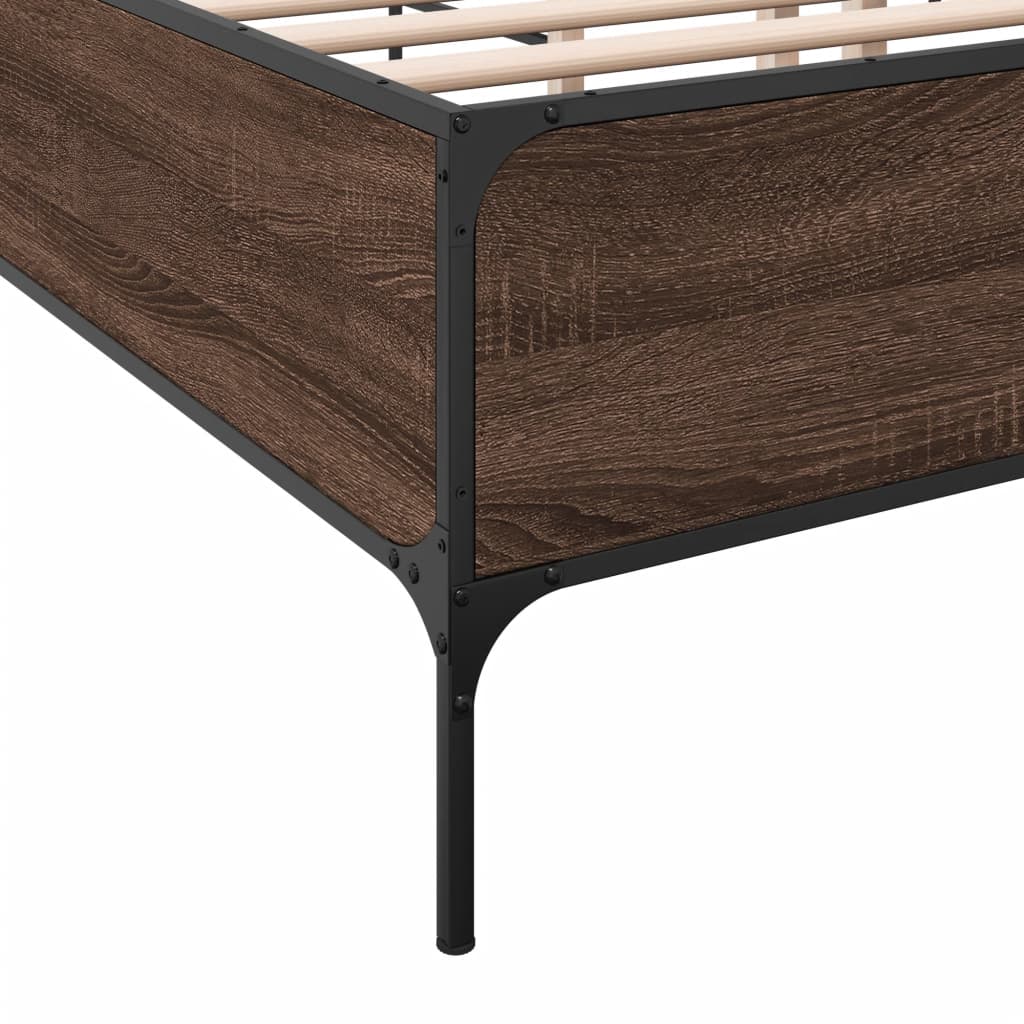 Bedframe bewerkt hout metaal bruin eikenkleur 150x200 cm is nu te koop bij PeponiXL, paradijselijk wonen!