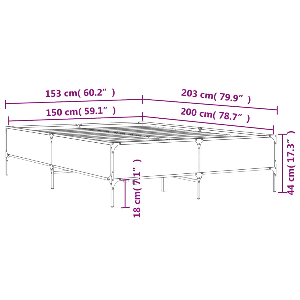 Bedframe bewerkt hout metaal bruin eikenkleur 150x200 cm is nu te koop bij PeponiXL, paradijselijk wonen!