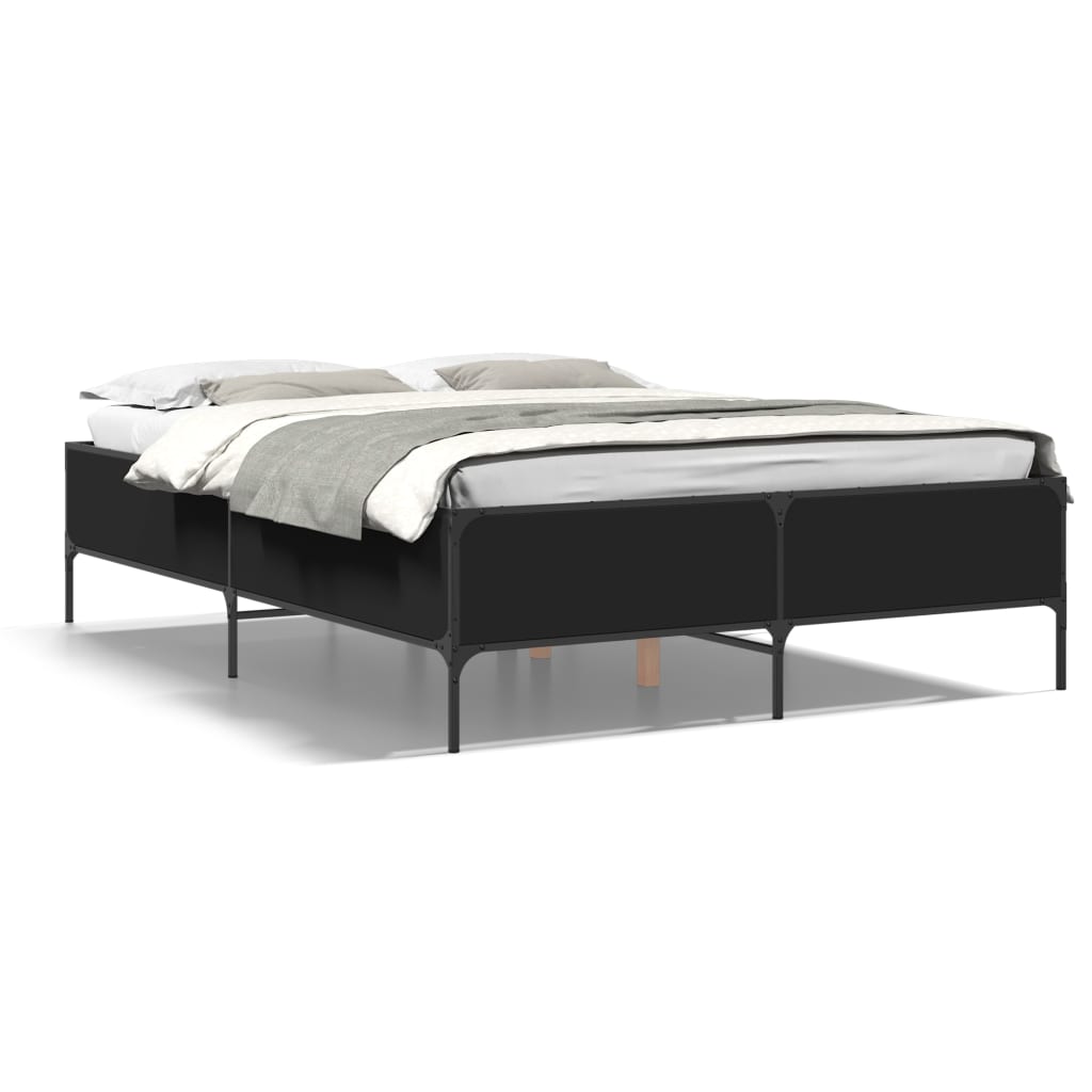 Bedframe bewerkt hout metaal zwart 140x200 cm is nu te koop bij PeponiXL, paradijselijk wonen!