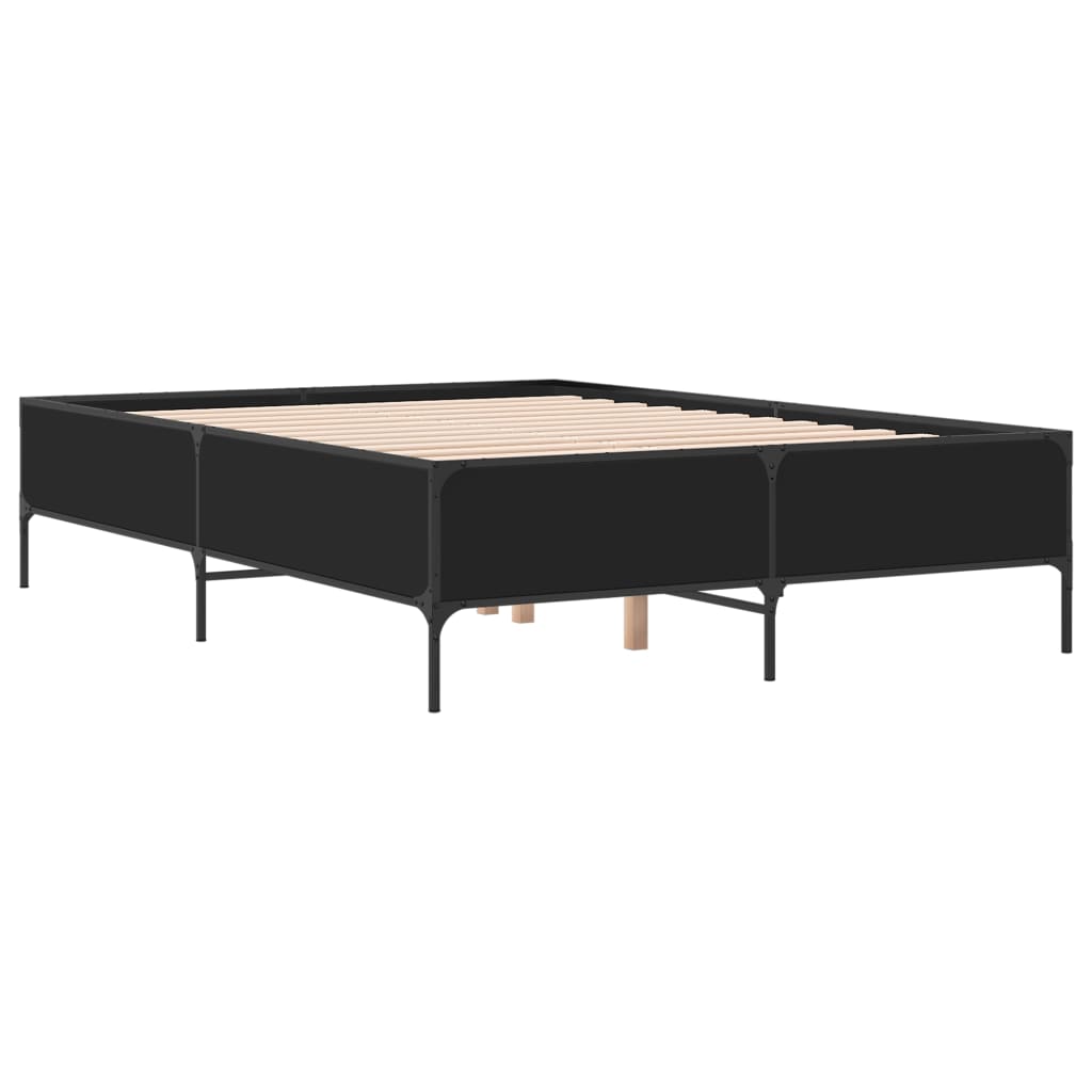 Bedframe bewerkt hout metaal zwart 140x200 cm is nu te koop bij PeponiXL, paradijselijk wonen!