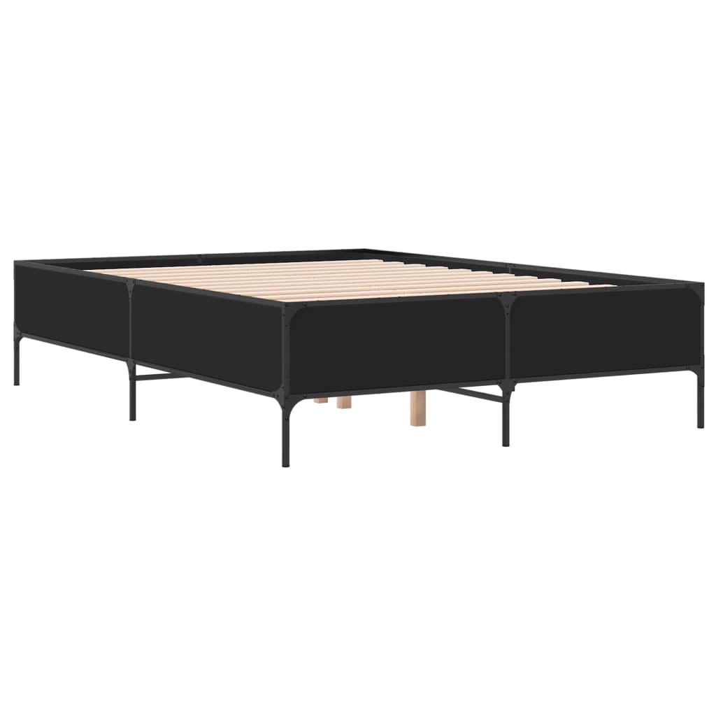 Bedframe bewerkt hout metaal zwart 140x200 cm is nu te koop bij PeponiXL, paradijselijk wonen!