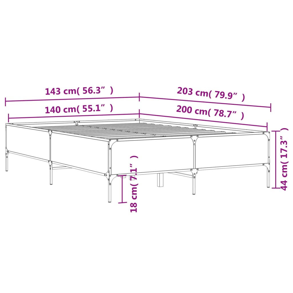 Bedframe bewerkt hout metaal zwart 140x200 cm is nu te koop bij PeponiXL, paradijselijk wonen!