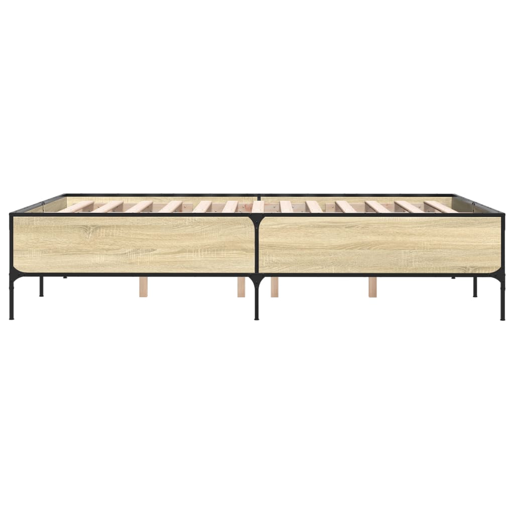 Bedframe bewerkt hout metaal sonoma eikenkleurig 140x200 cm is nu te koop bij PeponiXL, paradijselijk wonen!