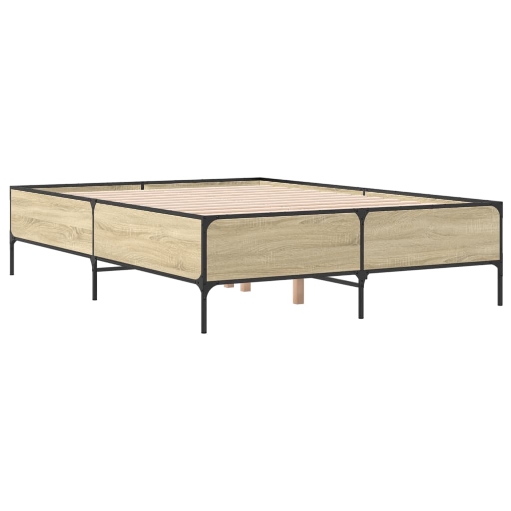 Bedframe bewerkt hout metaal sonoma eikenkleurig 140x200 cm is nu te koop bij PeponiXL, paradijselijk wonen!