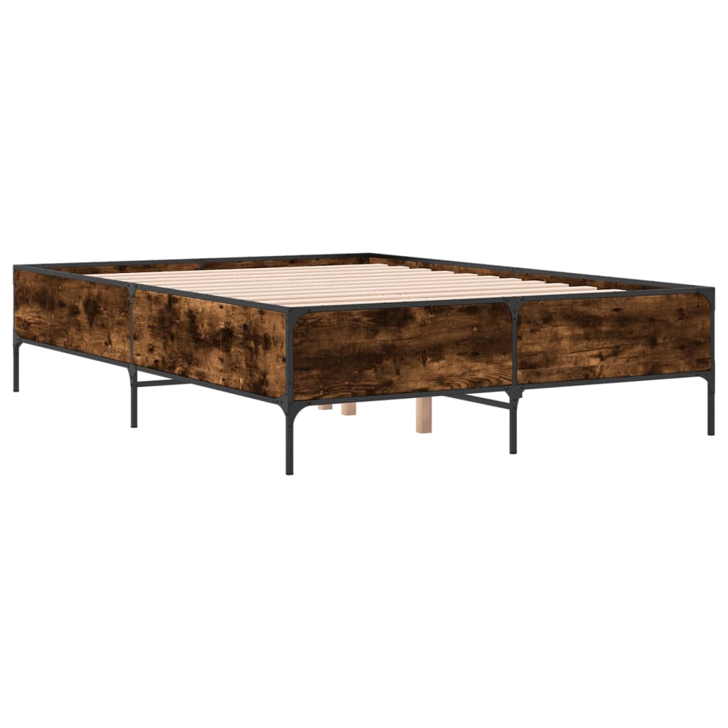 Bedframe bewerkt hout metaal gerookt eikenkleurig 140x200 cm is nu te koop bij PeponiXL, paradijselijk wonen!