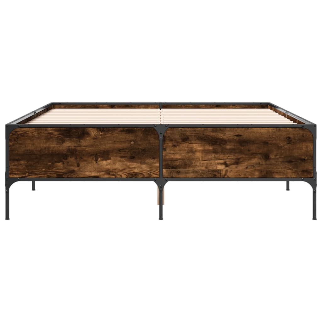 Bedframe bewerkt hout metaal gerookt eikenkleurig 140x200 cm is nu te koop bij PeponiXL, paradijselijk wonen!