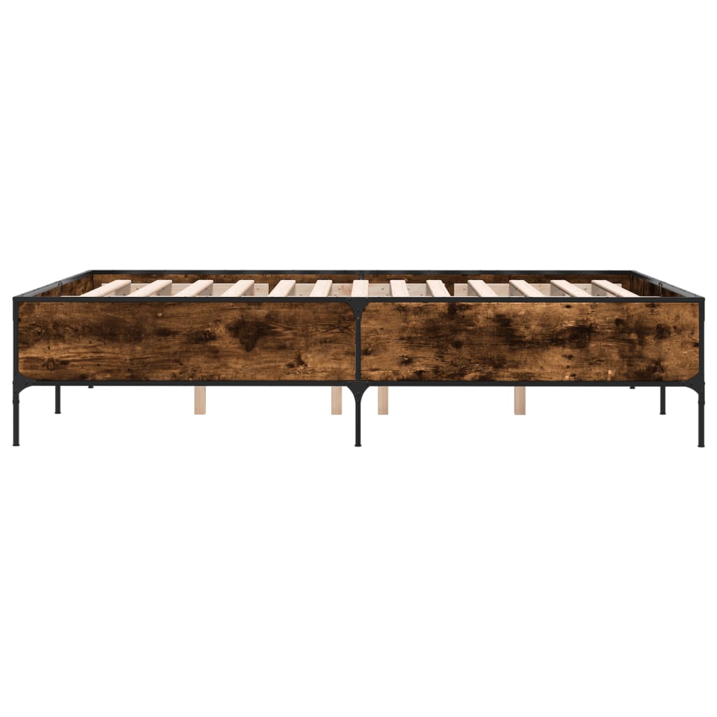Bedframe bewerkt hout metaal gerookt eikenkleurig 140x200 cm is nu te koop bij PeponiXL, paradijselijk wonen!