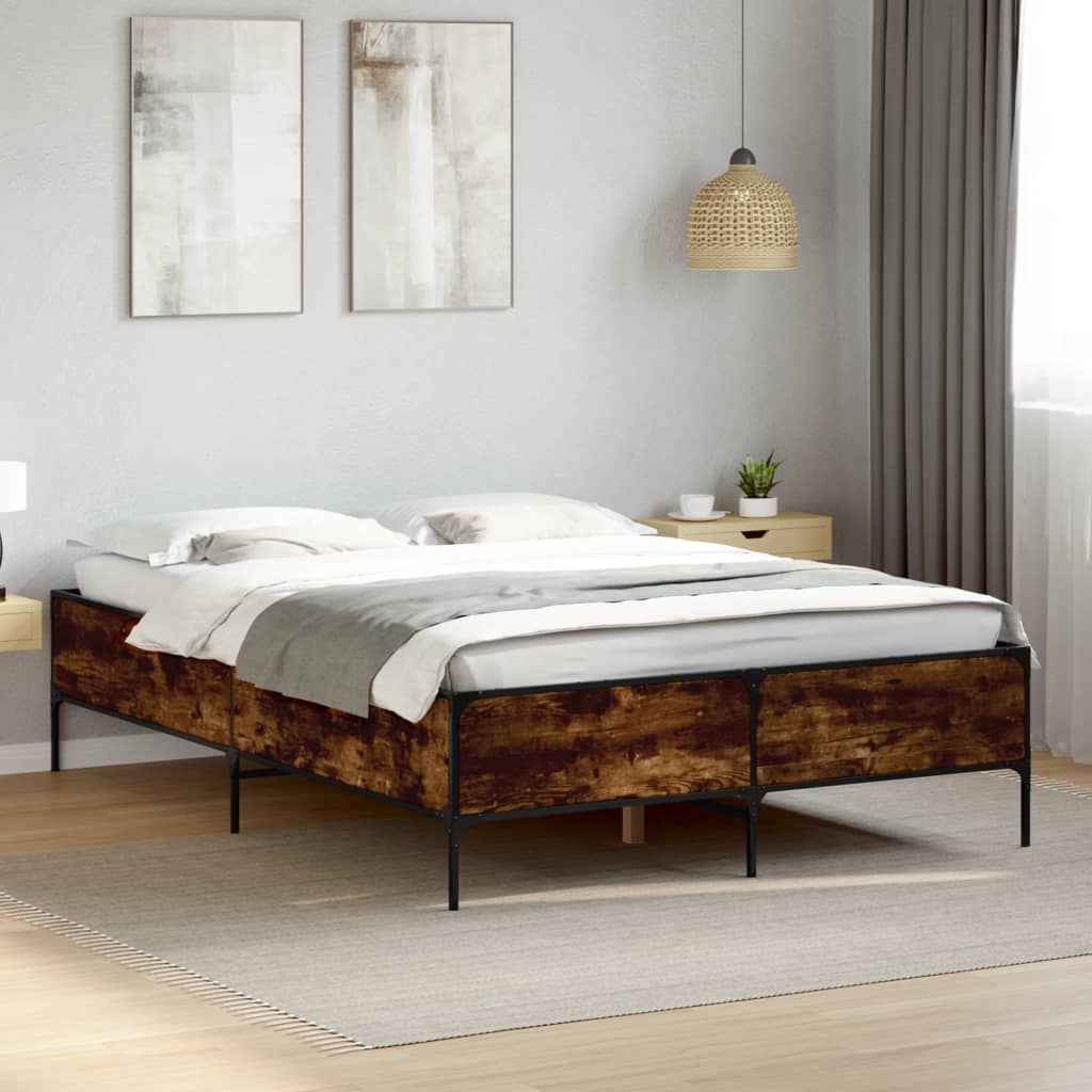 Bedframe bewerkt hout metaal gerookt eikenkleurig 140x200 cm is nu te koop bij PeponiXL, paradijselijk wonen!