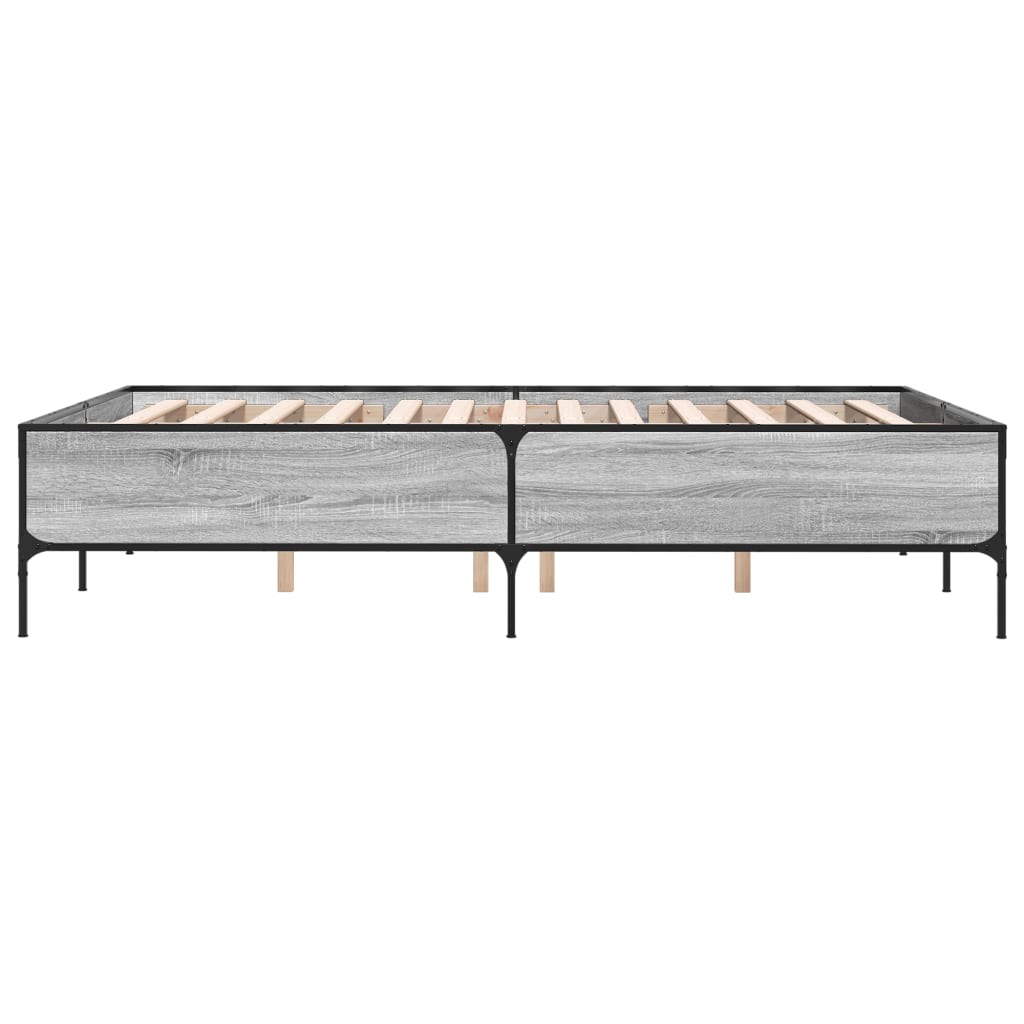 Bedframe bewerkt hout metaal grijs sonoma eiken 140x200 cm is nu te koop bij PeponiXL, paradijselijk wonen!