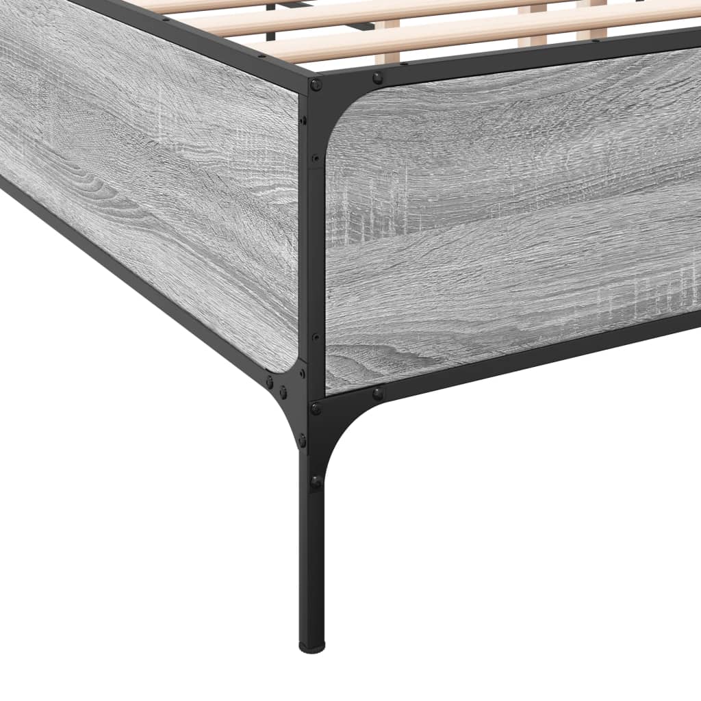 Bedframe bewerkt hout metaal grijs sonoma eiken 140x200 cm is nu te koop bij PeponiXL, paradijselijk wonen!