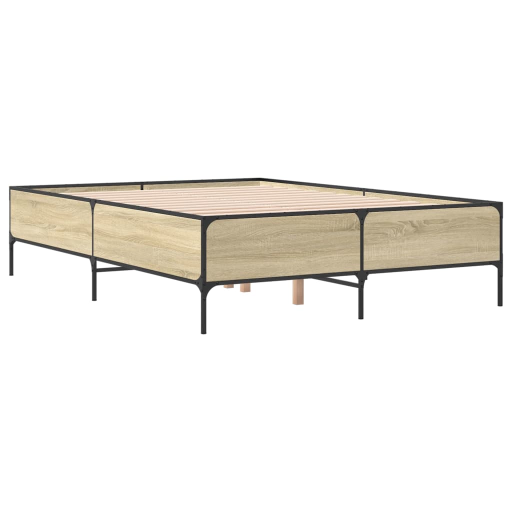 Bedframe bewerkt hout metaal sonoma eikenkleurig 120x200 cm is nu te koop bij PeponiXL, paradijselijk wonen!