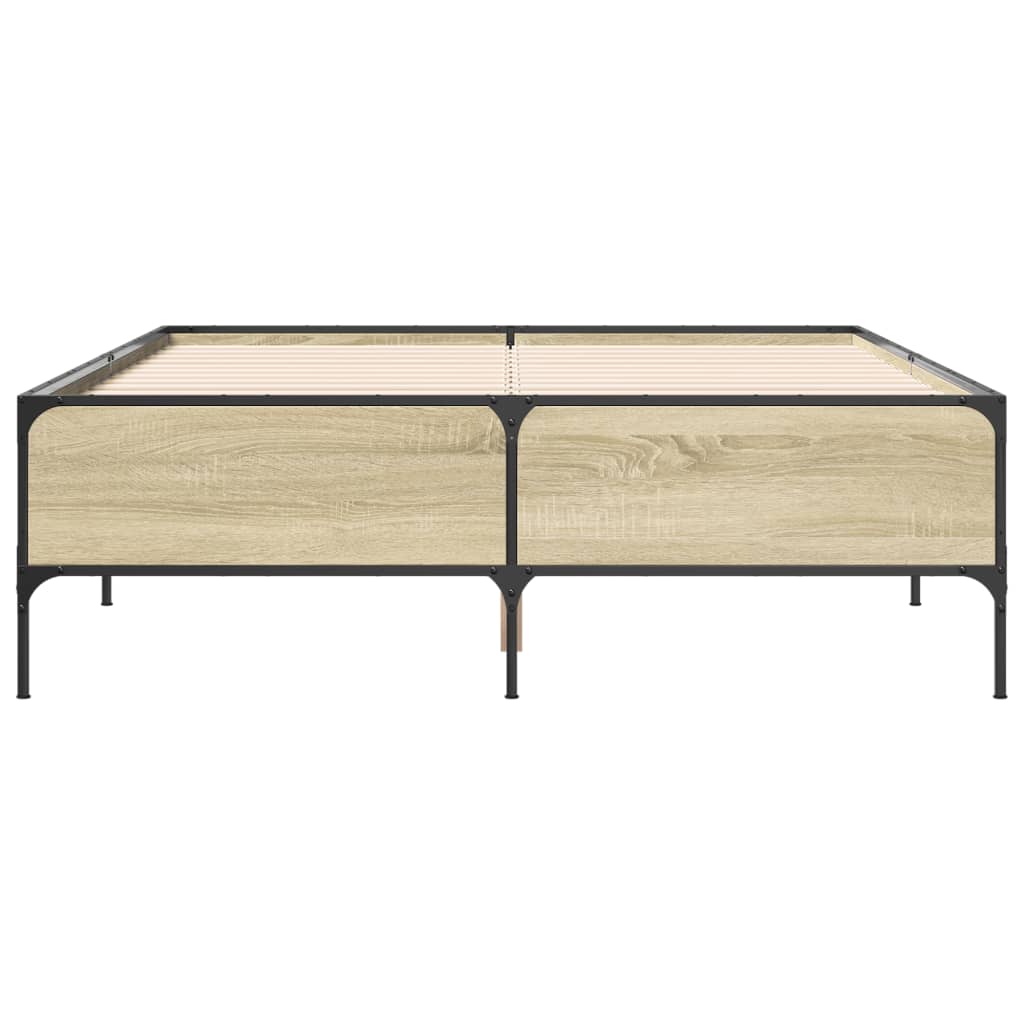 Bedframe bewerkt hout metaal sonoma eikenkleurig 120x200 cm is nu te koop bij PeponiXL, paradijselijk wonen!