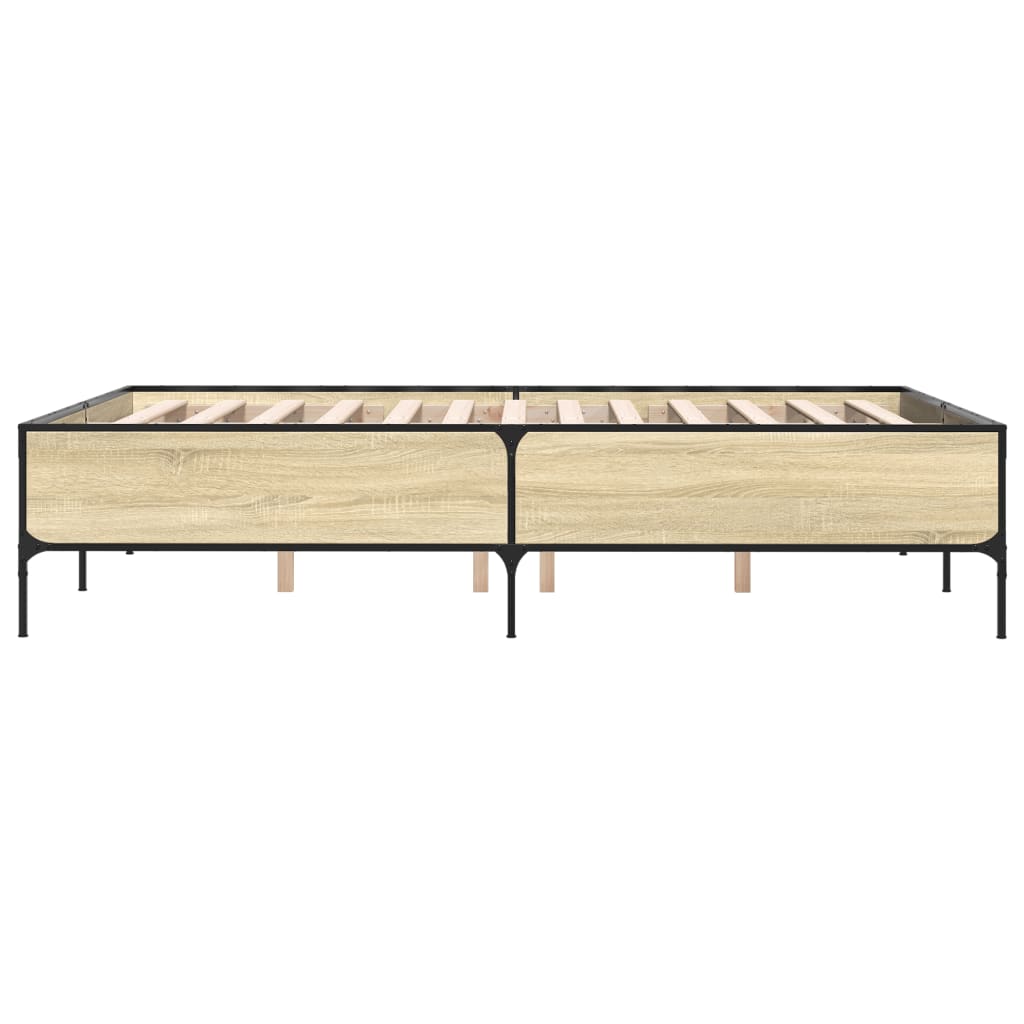 Bedframe bewerkt hout metaal sonoma eikenkleurig 120x200 cm is nu te koop bij PeponiXL, paradijselijk wonen!