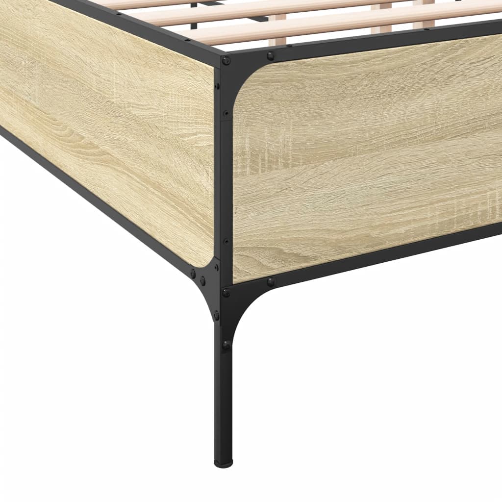 Bedframe bewerkt hout metaal sonoma eikenkleurig 120x200 cm is nu te koop bij PeponiXL, paradijselijk wonen!