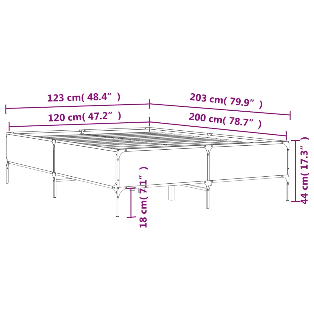 Bedframe bewerkt hout metaal sonoma eikenkleurig 120x200 cm is nu te koop bij PeponiXL, paradijselijk wonen!