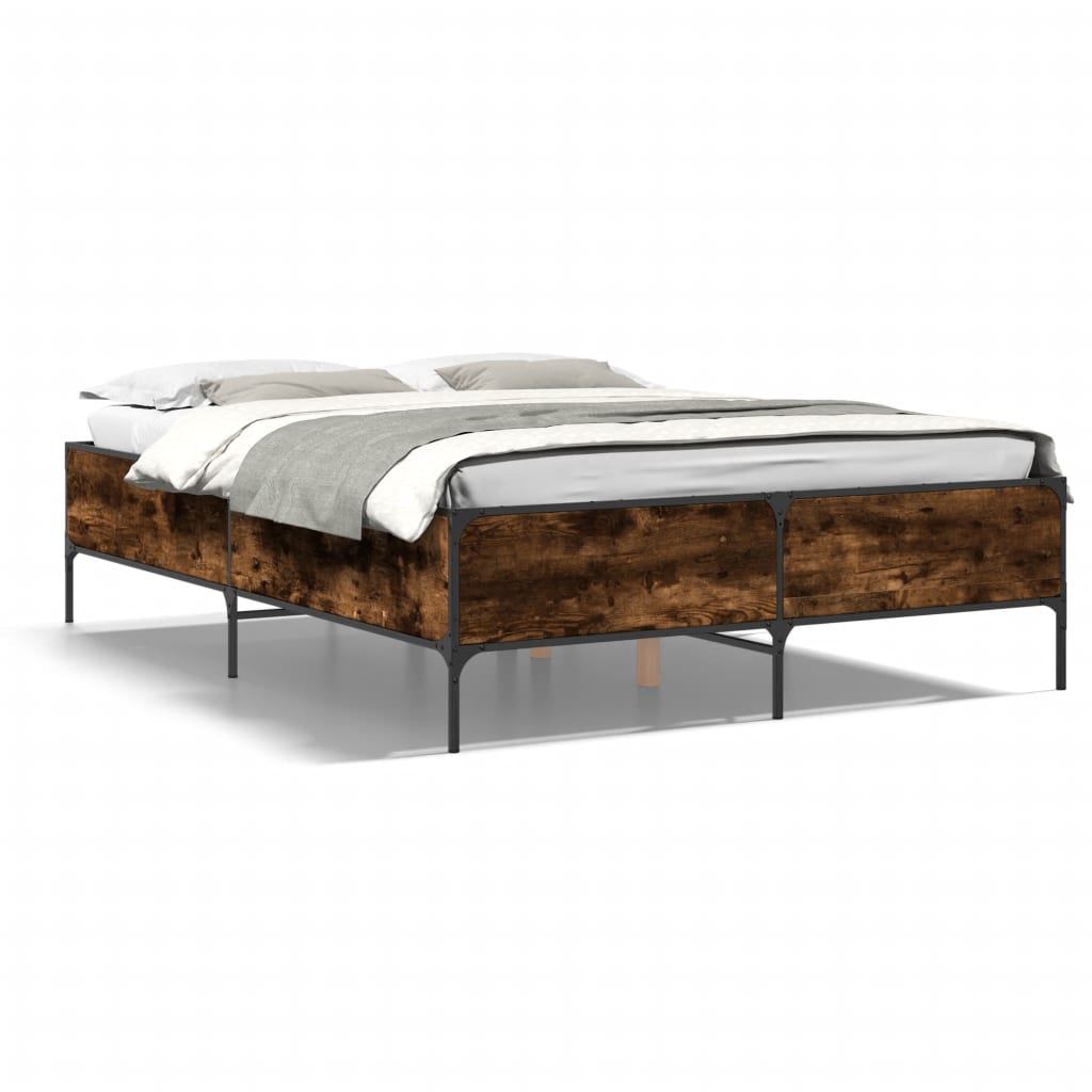 Bedframe bewerkt hout metaal gerookt eikenkleurig 120x200 cm is nu te koop bij PeponiXL, paradijselijk wonen!