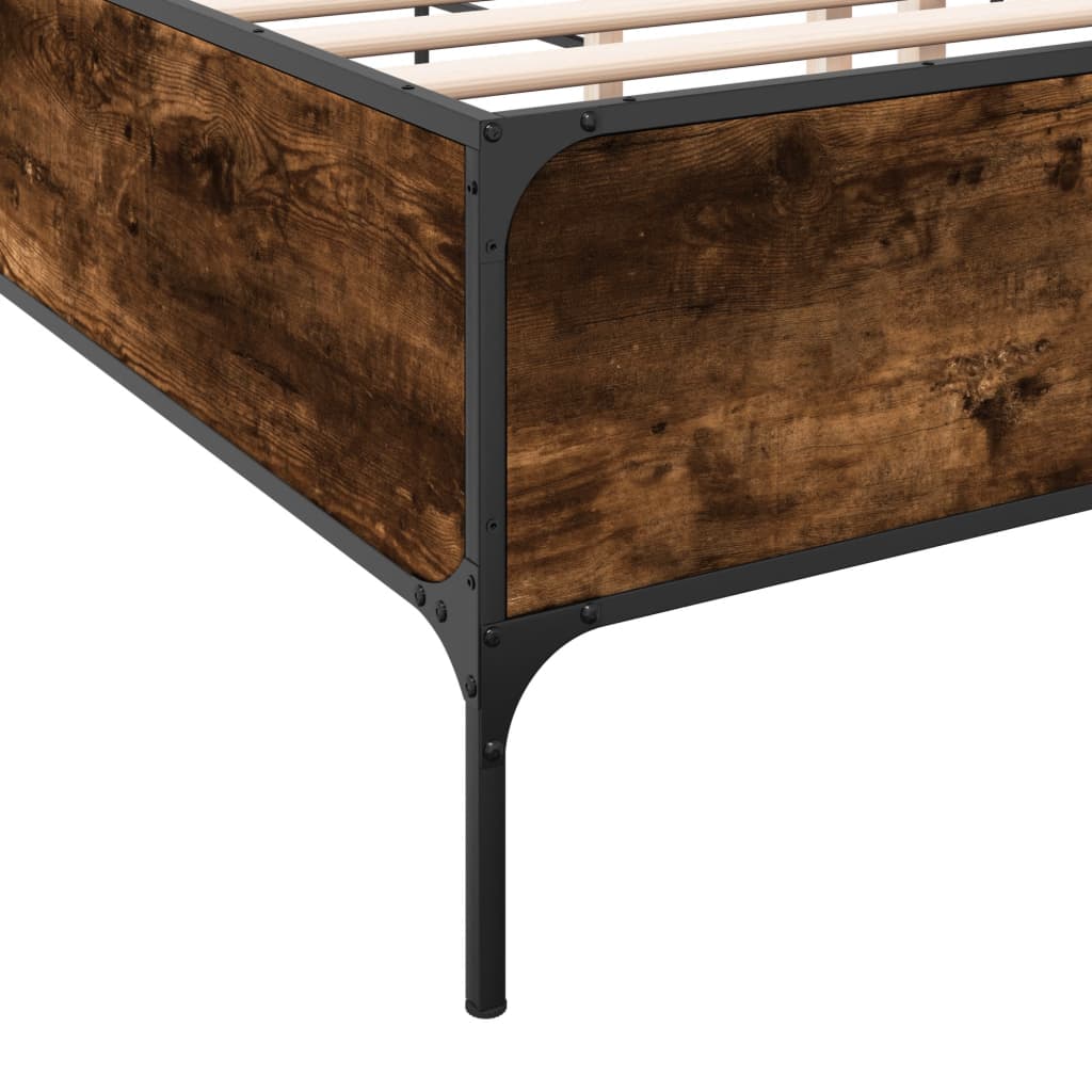 Bedframe bewerkt hout metaal gerookt eikenkleurig 120x200 cm is nu te koop bij PeponiXL, paradijselijk wonen!
