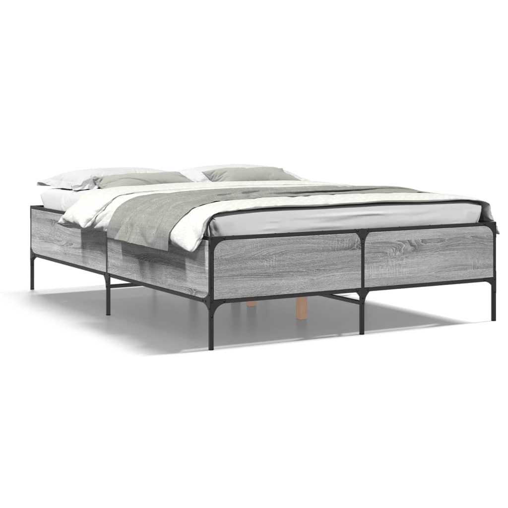 Bedframe bewerkt hout metaal grijs sonoma eiken 120x200 cm is nu te koop bij PeponiXL, paradijselijk wonen!