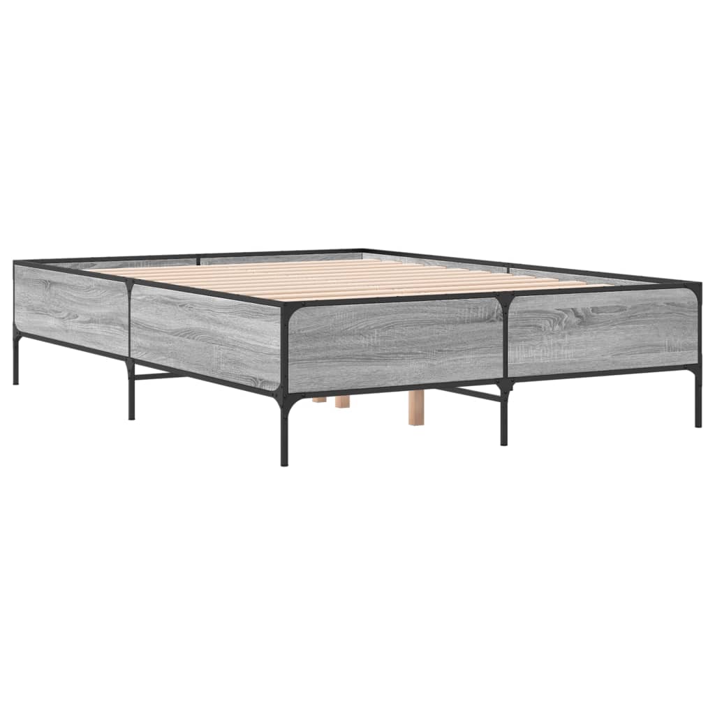 Bedframe bewerkt hout metaal grijs sonoma eiken 120x200 cm is nu te koop bij PeponiXL, paradijselijk wonen!