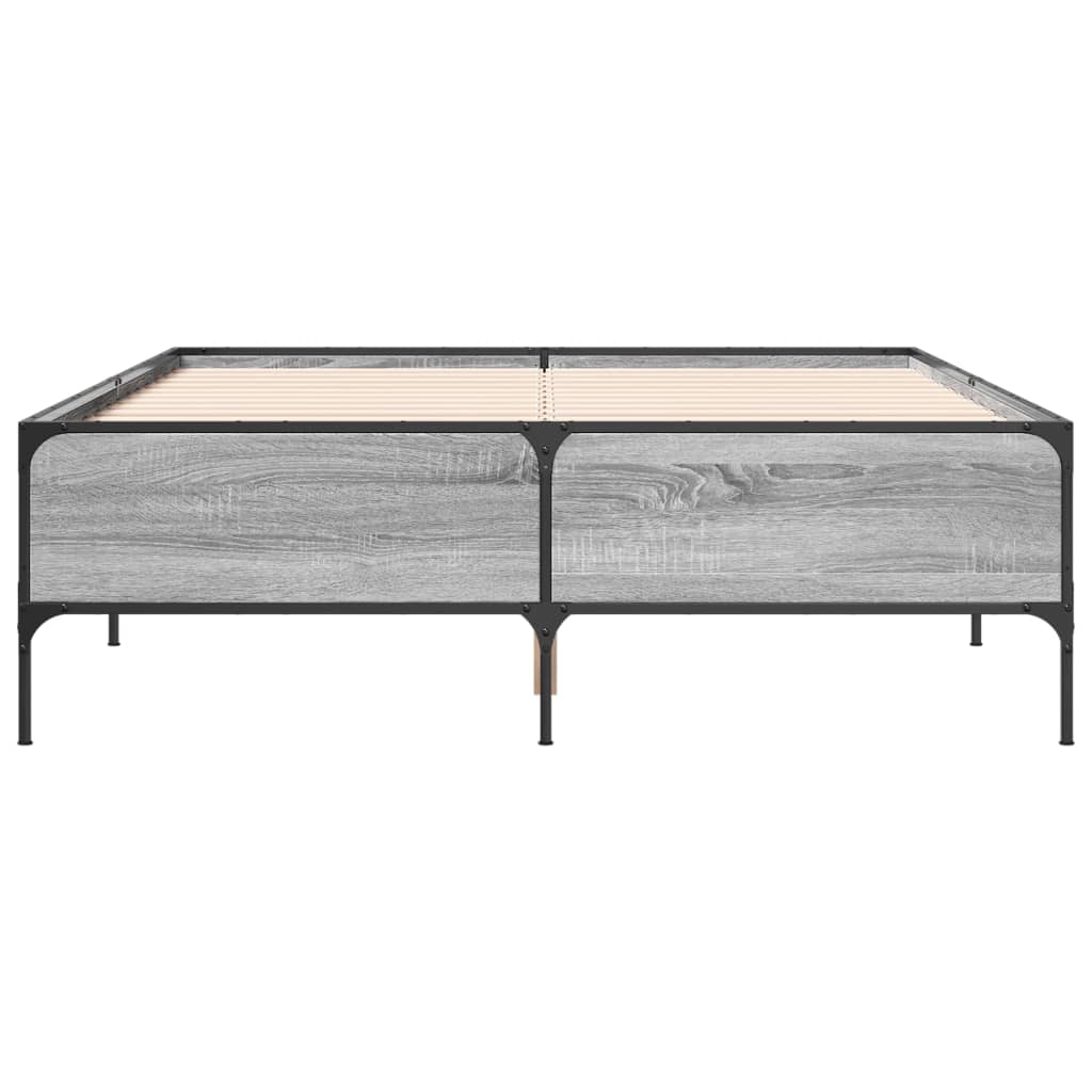 Bedframe bewerkt hout metaal grijs sonoma eiken 120x200 cm is nu te koop bij PeponiXL, paradijselijk wonen!