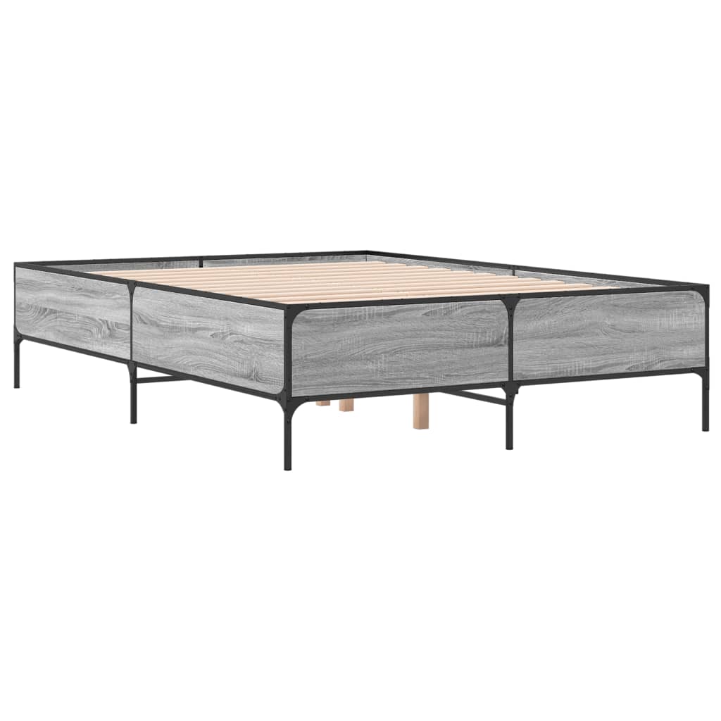 Bedframe bewerkt hout metaal grijs sonoma eiken 120x200 cm is nu te koop bij PeponiXL, paradijselijk wonen!
