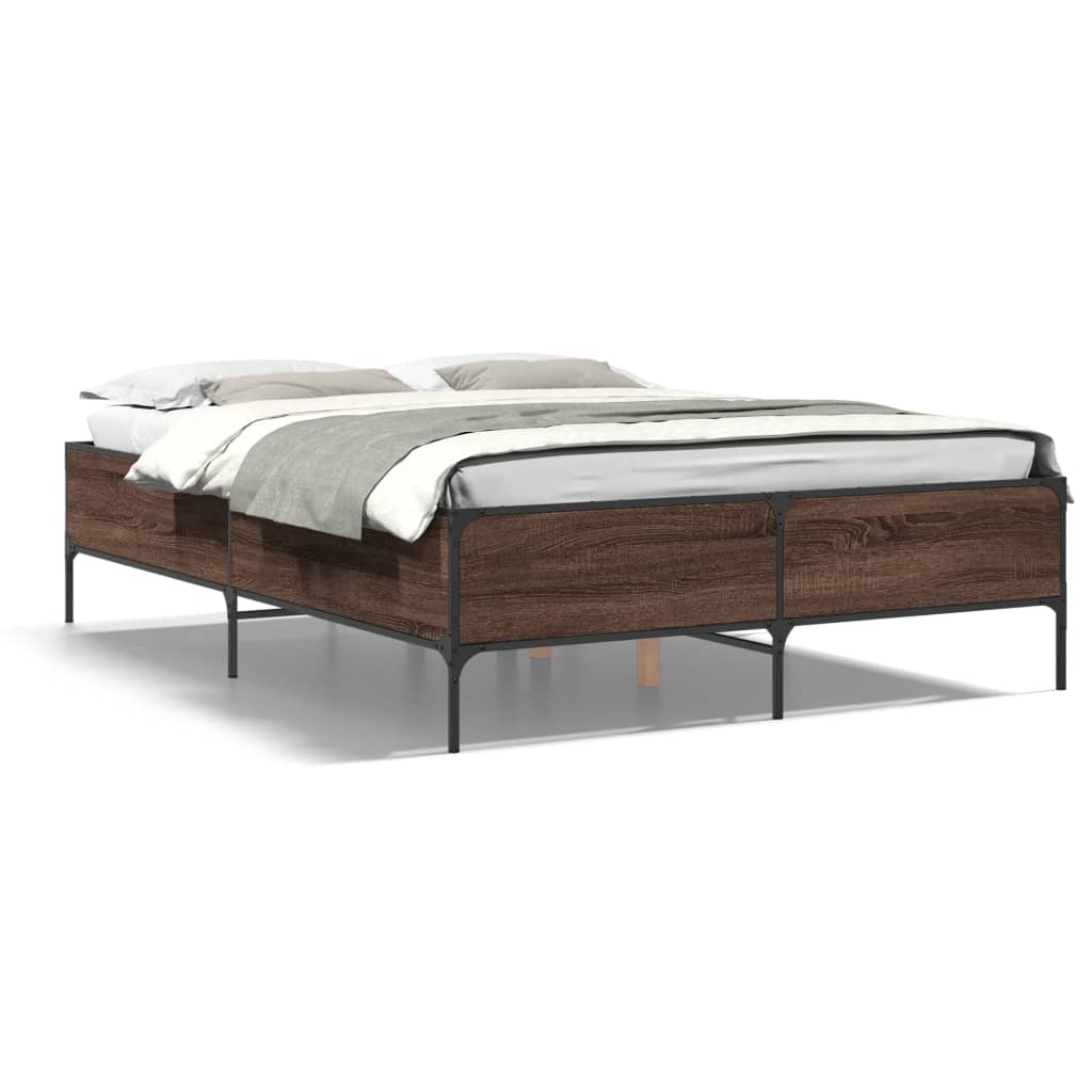 Bedframe bewerkt hout metaal bruin eikenkleur 120x200 cm is nu te koop bij PeponiXL, paradijselijk wonen!