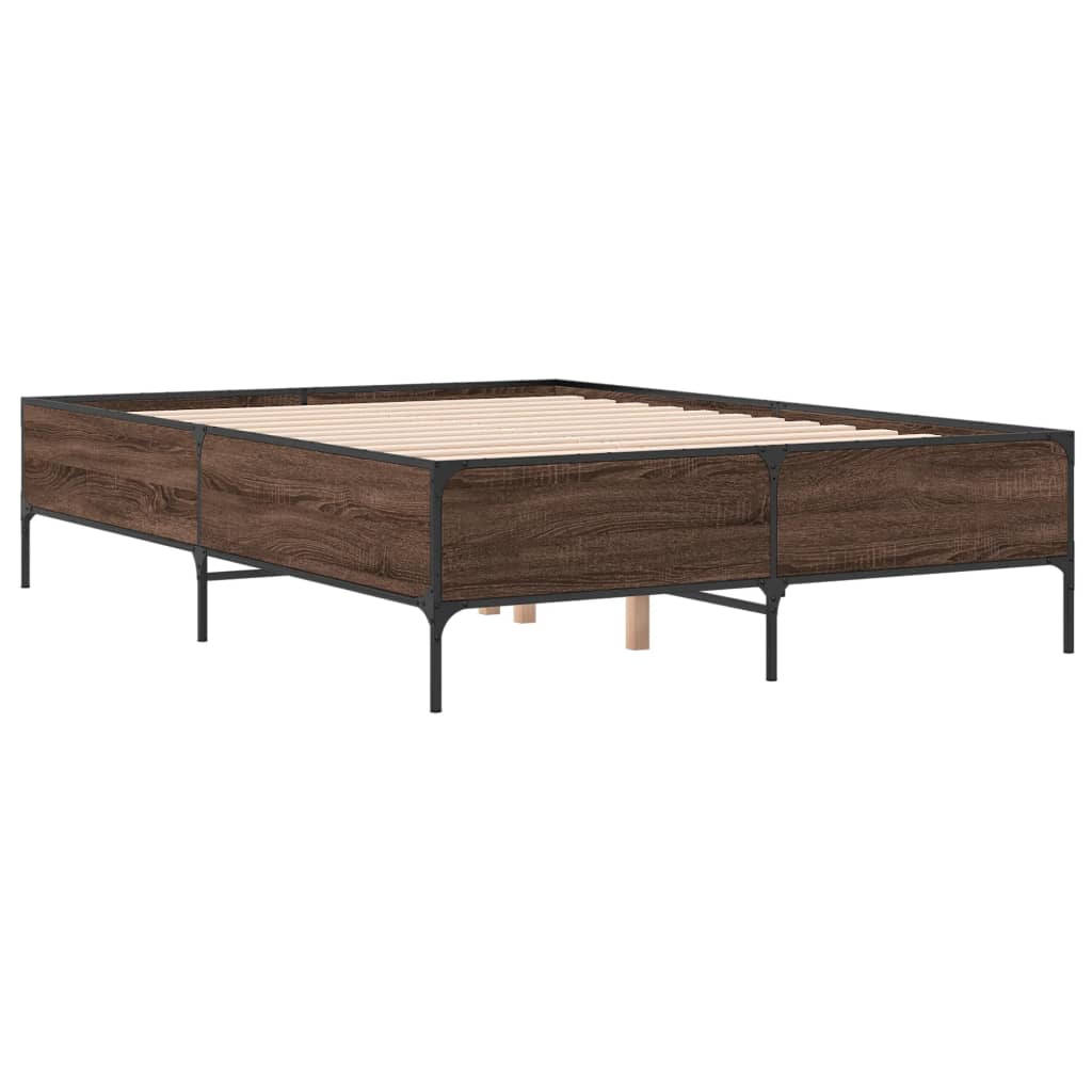 Bedframe bewerkt hout metaal bruin eikenkleur 120x200 cm is nu te koop bij PeponiXL, paradijselijk wonen!