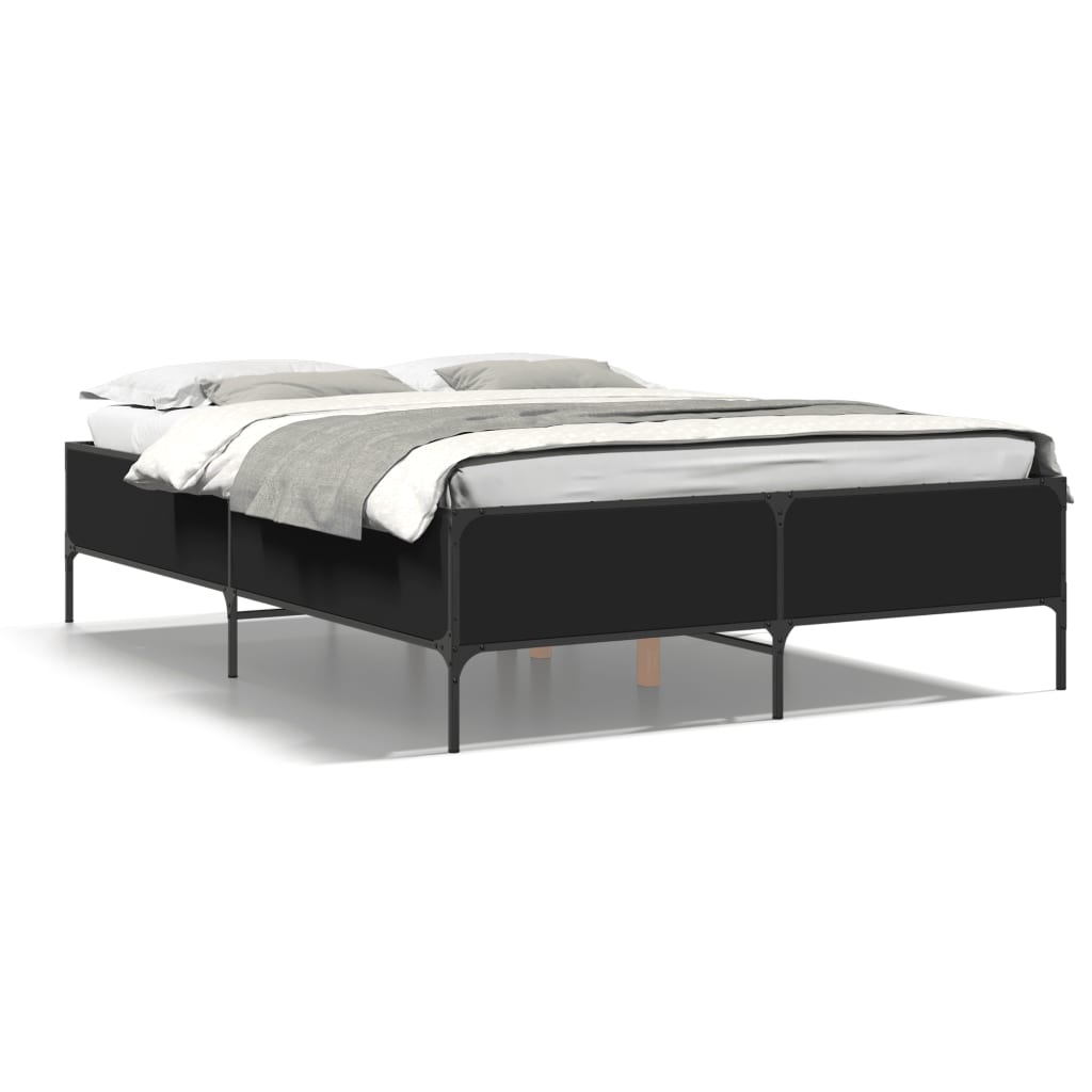 Bedframe LED bewerkt hout metaal zwart 140x190 cm is nu te koop bij PeponiXL, paradijselijk wonen!