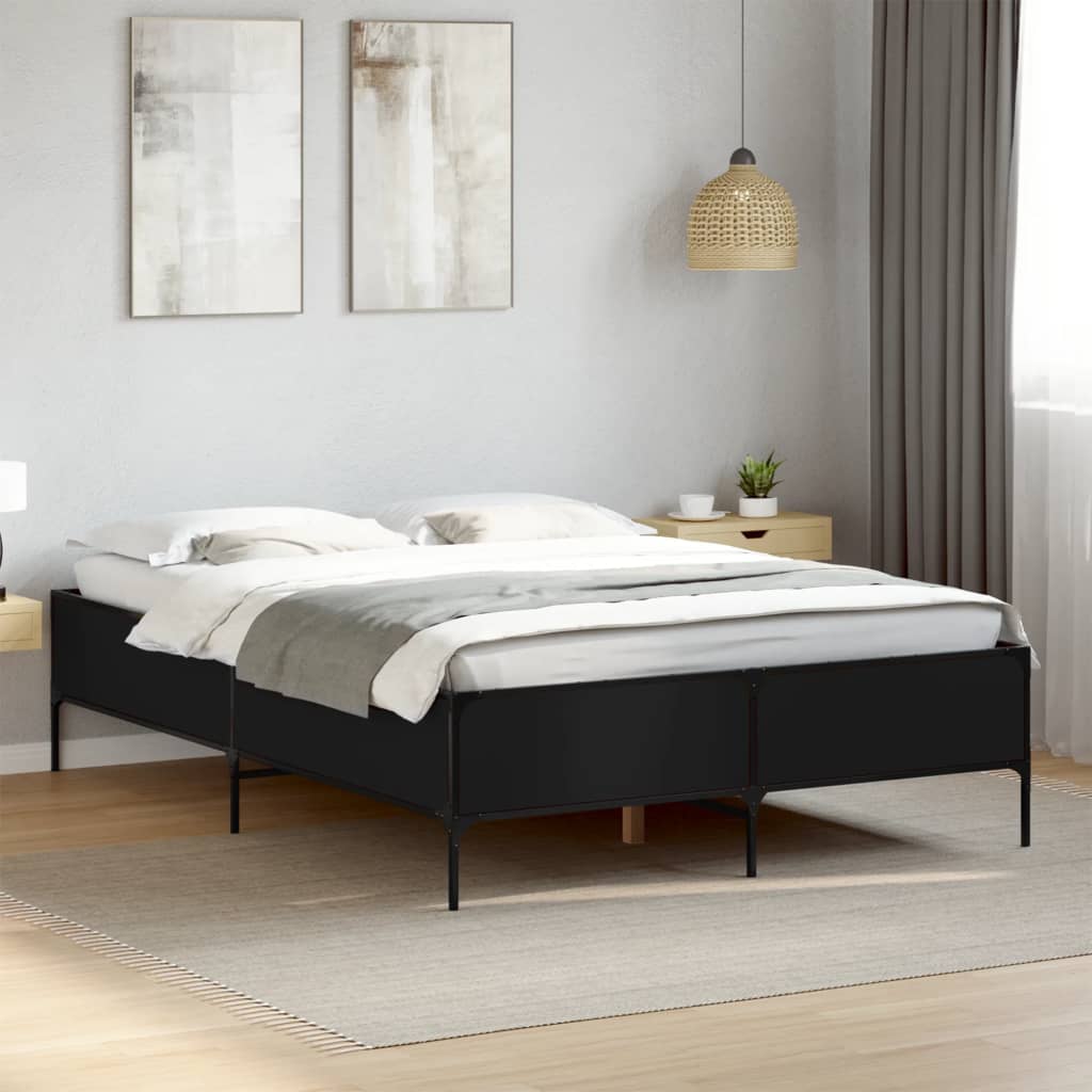 Bedframe LED bewerkt hout metaal zwart 140x190 cm is nu te koop bij PeponiXL, paradijselijk wonen!
