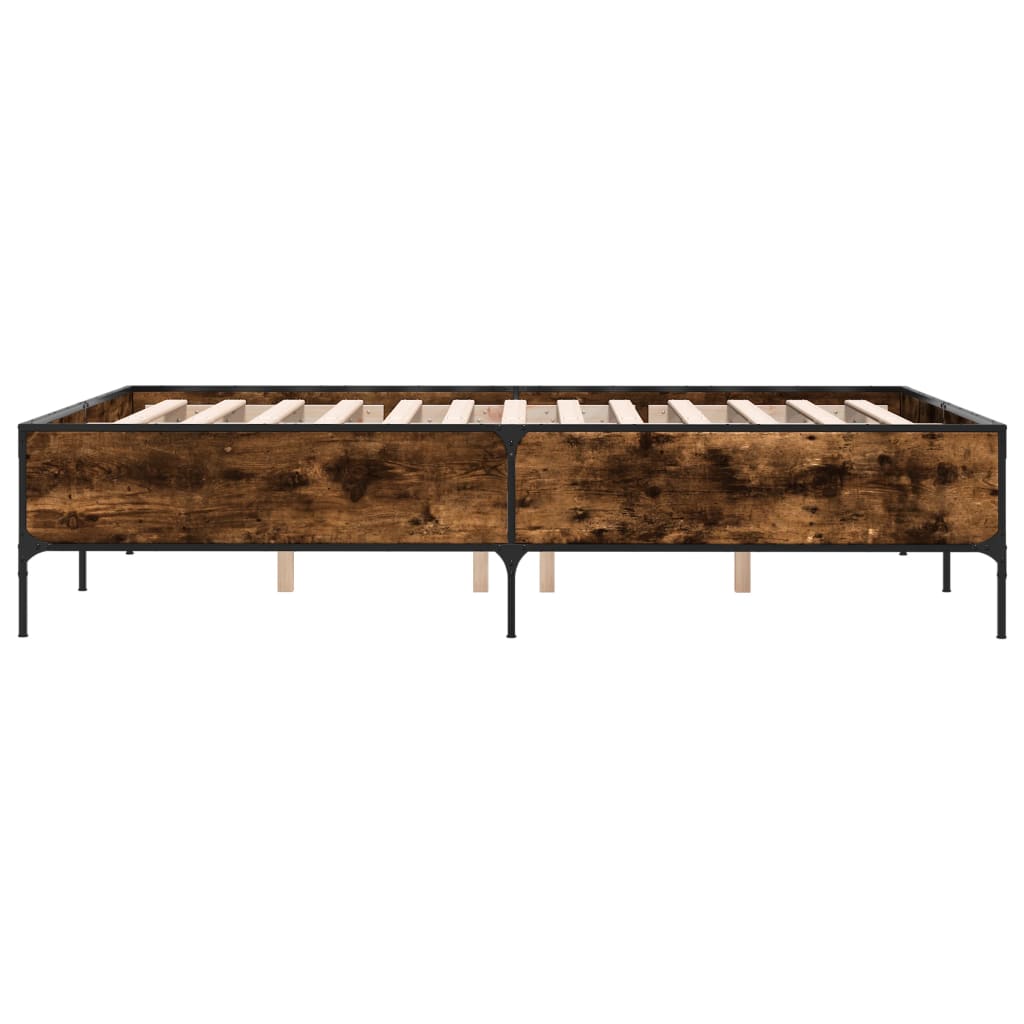Bedframe bewerkt hout metaal gerookt eikenkleurig 140x190 cm is nu te koop bij PeponiXL, paradijselijk wonen!