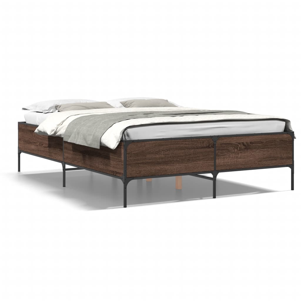 Bedframe bewerkt hout metaal bruin eikenkleur 140x190 cm is nu te koop bij PeponiXL, paradijselijk wonen!