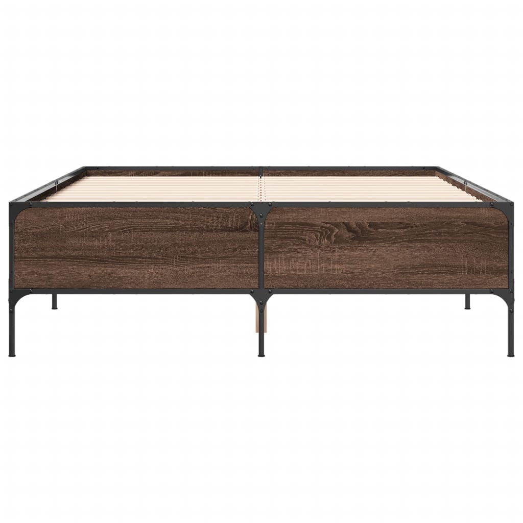 Bedframe bewerkt hout metaal bruin eikenkleur 140x190 cm is nu te koop bij PeponiXL, paradijselijk wonen!