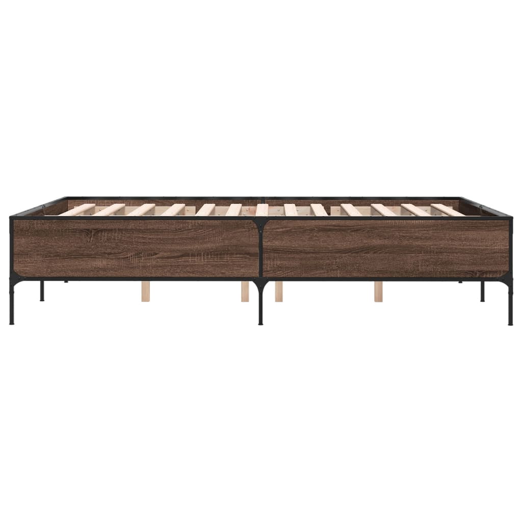 Bedframe bewerkt hout metaal bruin eikenkleur 140x190 cm is nu te koop bij PeponiXL, paradijselijk wonen!