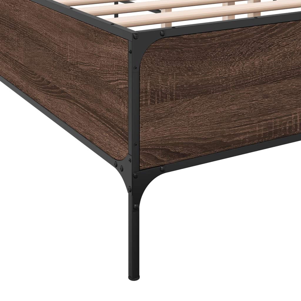 Bedframe bewerkt hout metaal bruin eikenkleur 140x190 cm is nu te koop bij PeponiXL, paradijselijk wonen!