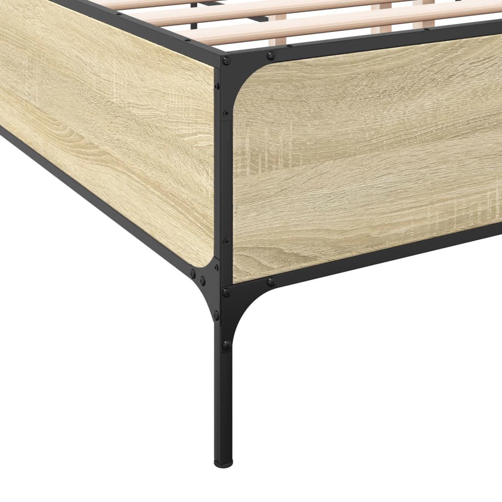 Bedframe bewerkt hout metaal sonoma eikenkleurig 135x190 cm is nu te koop bij PeponiXL, paradijselijk wonen!