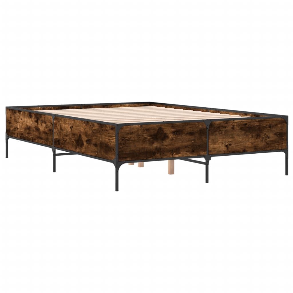 Bedframe bewerkt hout metaal gerookt eikenkleurig 135x190 cm is nu te koop bij PeponiXL, paradijselijk wonen!