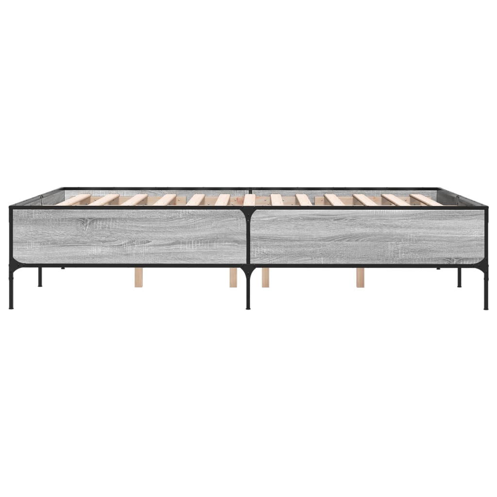 Bedframe bewerkt hout metaal grijs sonoma eiken 135x190 cm is nu te koop bij PeponiXL, paradijselijk wonen!