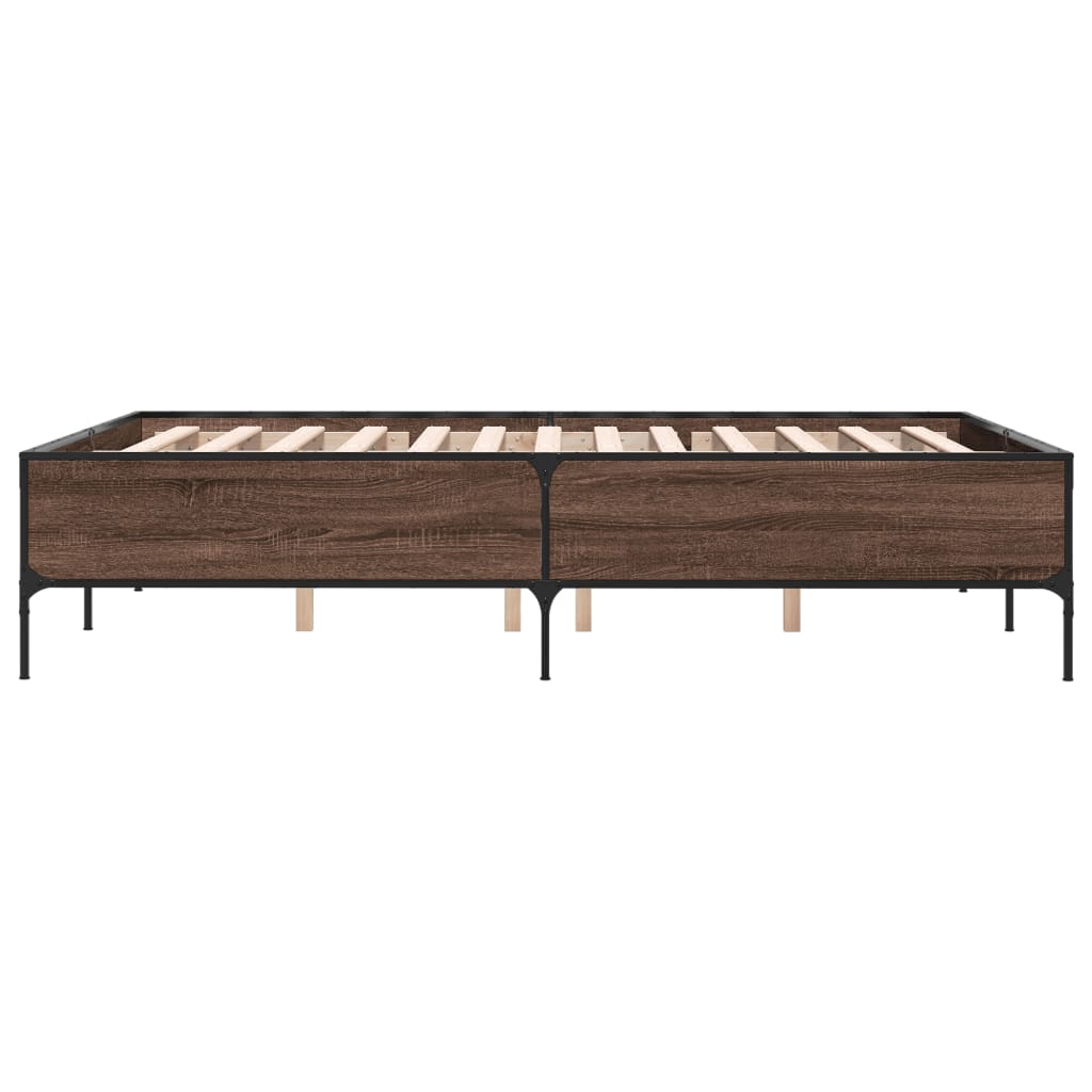 Bedframe bewerkt hout metaal bruin eikenkleur 135x190 cm is nu te koop bij PeponiXL, paradijselijk wonen!