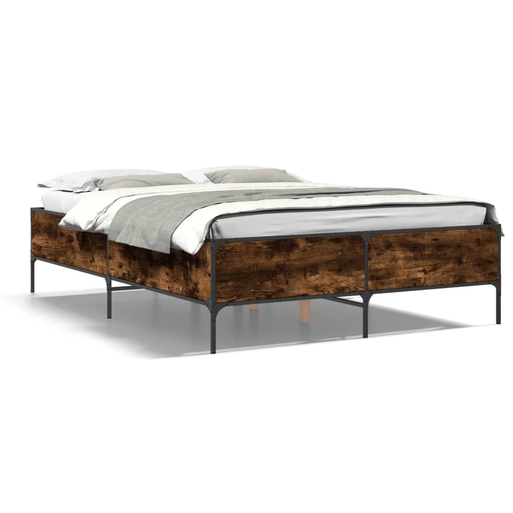 Bedframe bewerkt hout metaal gerookt eikenkleurig 120x190 cm is nu te koop bij PeponiXL, paradijselijk wonen!