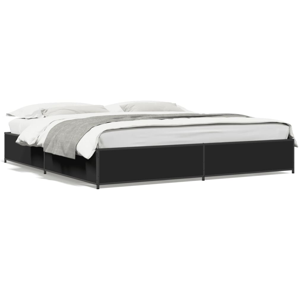 Bedframe bewerkt hout metaal zwart 200x200 cm is nu te koop bij PeponiXL, paradijselijk wonen!