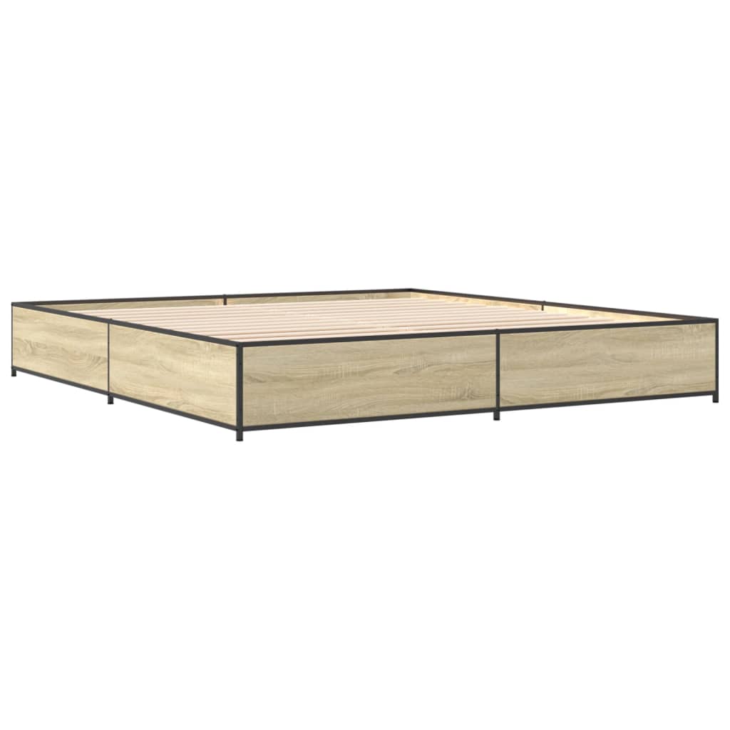 Bedframe bewerkt hout metaal sonoma eikenkleurig 200x200 cm is nu te koop bij PeponiXL, paradijselijk wonen!