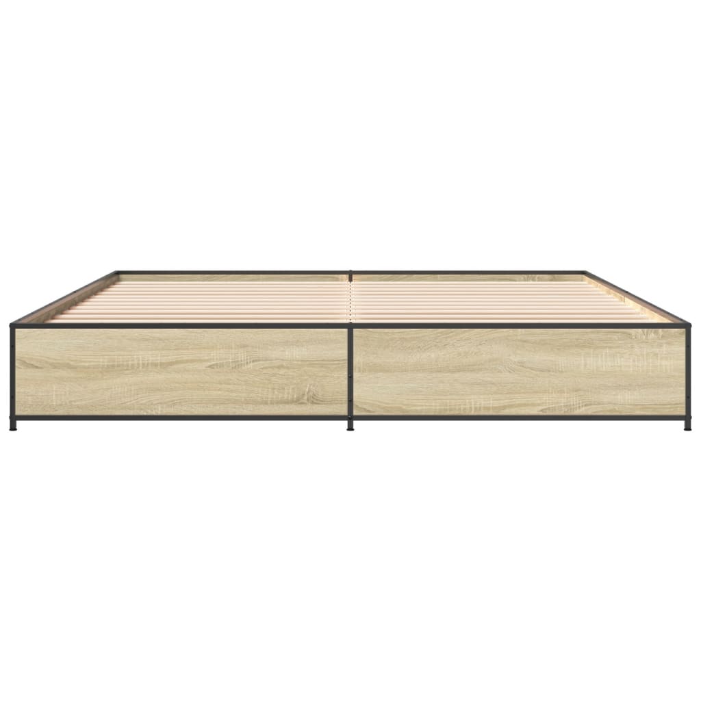 Bedframe bewerkt hout metaal sonoma eikenkleurig 200x200 cm is nu te koop bij PeponiXL, paradijselijk wonen!